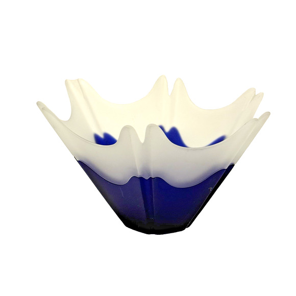 Vintage Retired Cobalt Blue White Frosted Glass Candle Holder Tealight Votive 45 - Picture 2 of 7